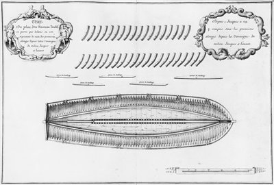 Plan eines teilweise von innen ausgekleideten Schiffes, Illustration aus dem 